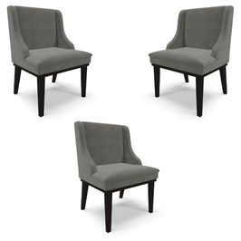 Kit 3 Cadeiras Decorativas Sala de Jantar Base Fixa de Madeira Firenze Suede Grafite/Preto G19 - Gran Belo