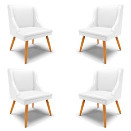 Kit 4 Cadeiras Decorativas Sala de Jantar Pés Palito de Madeira Firenze PU Branco Fosco/Natural G19 - Gran Belo