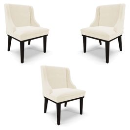 Kit 3 Cadeiras Decorativas Sala de Jantar Base Fixa de Madeira Firenze Veludo Bege/Preto G19 - Gran Belo