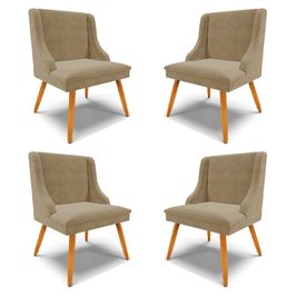 Kit 4 Cadeiras Decorativas Sala de Jantar Pés Palito de Madeira Firenze Suede Nude/Natural G19 - Gran Belo