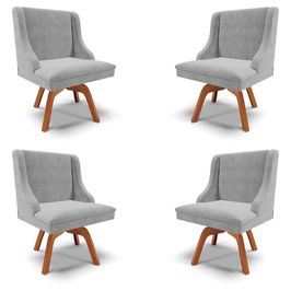 Kit 4 Cadeiras Decorativas Sala de Jantar Base Giratória de Madeira Firenze Suede Cinza/Natural G19 - Gran Belo