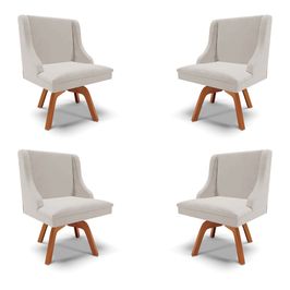 Kit 4 Cadeiras Decorativas Sala de Jantar Base Giratória de Madeira Firenze Veludo Cinza/Natural G19 - Gran Belo
