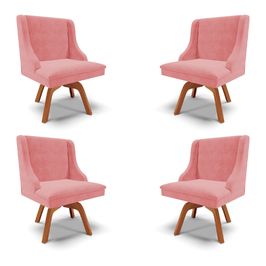 Kit 4 Cadeiras Decorativas Sala de Jantar Base Giratória de Madeira Firenze Suede Rosê/Natural G19 - Gran Belo