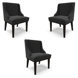 Kit 3 Cadeiras Decorativas Sala de Jantar Base Fixa de Madeira Firenze Veludo Preto G19 - Gran Belo