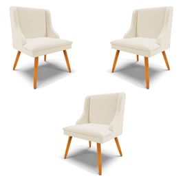 Kit 3 Cadeiras Decorativas Sala de Jantar Pés Palito de Madeira Firenze Linho Bege/Natural G19 - Gran Belo
