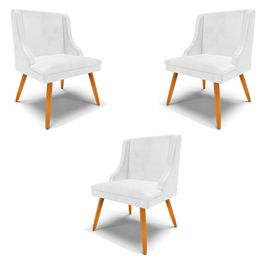 Kit 3 Cadeiras Decorativas Sala de Jantar Pés Palito de Madeira Firenze PU Branco Brilho/Natural G19 - Gran Belo