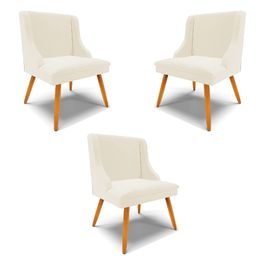 Kit 3 Cadeiras Decorativas Sala de Jantar Pés Palito de Madeira Firenze Veludo Bege/Natural G19 - Gran Belo