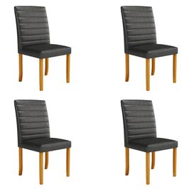 Kit 4 Cadeiras de Sala de Jantar Estofadas Veiga Madeira Maciça PU Preto G78 - Gran Belo
