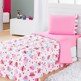 Coberdrom Edredom Solteiro Alegria Dupla Face Cuokape - Rosa