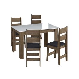 Conjunto Mesa de Jantar Fixa 4 Cadeiras Com Assento Estofado Móveis Canção Preto