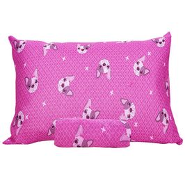Jogo de Cama Solteiro Portallar Malha Misto Estampado Bulldog Frances 2 Pçs com Elastico Pink