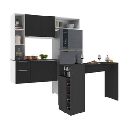 Armário de Cozinha com Mesa Gourmet Sofia Multimóveis MP2197 Branco/Preto