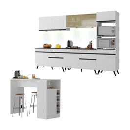 Armário de Cozinha Completa com Bancada Americana Veneza Multimóveis MP2199 Branco/Preto