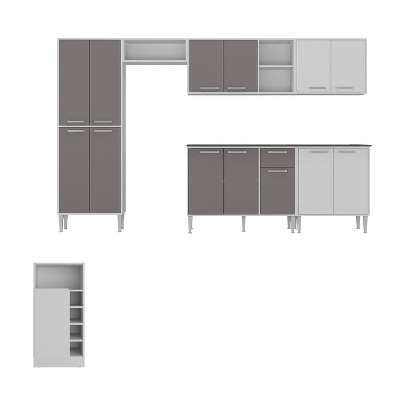 Armário de Cozinha Modulado com Bancada Americana Xangai Multimóveis MP2206 Branco/Lacca Fumê