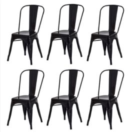 Kit com 6 Cadeira Tolix Iron Aço Carbono Industrial - Preto
