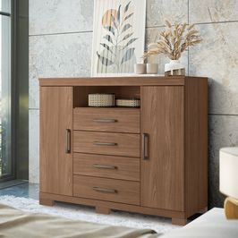 Cômoda Com Pés 2 Porta 4 Gavetas Havana Master Santos Andirá  | Jatoba (S/V)