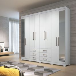 Guarda-Roupas Santos Andirá Havana Master 8 Portas 6 Gavetas Com Pés e Com Espelho | Branco (S/V)