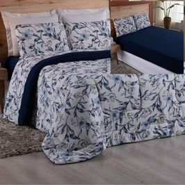 Coordenado Edredom e Lençol King Malha Fio Penteado - Azul