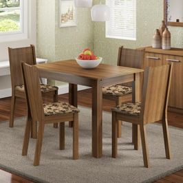 Conjunto Sala de Jantar Madesa Rute Mesa Tampo de Madeira com 4 Cadeiras - Rustic/Bege Marrom Rustic/Bege Marrom