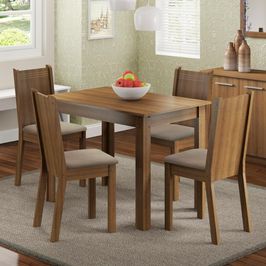 Conjunto Sala de Jantar Madesa Rute Mesa Tampo de Madeira com 4 Cadeiras - Rustic/Sintético Bege Rustic/Pérola
