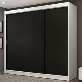 Guarda-Roupa Casal Madesa Kansas 3 Portas de Correr 3 Gavetas Branco/Preto