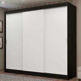 Guarda-Roupa Casal Madesa Kansas 3 Portas de Correr 3 Gavetas Preto/Branco