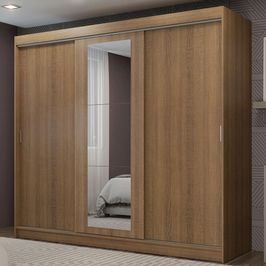 Guarda-Roupa Casal Madesa Kansas 3 Portas de Correr com Espelho 3 Gavetas - Rustic Rustic