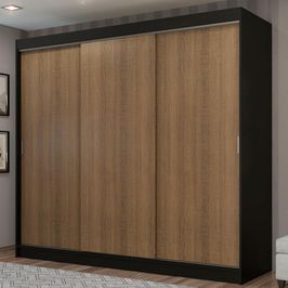 Guarda-Roupa Casal Madesa Kansas 3 Portas de Correr 3 Gavetas Preto/Rustic