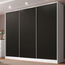 Guarda Roupa Casal 100% MDF Madesa Royale 3 Portas de Correr - Branco/Preto Branco/Preto