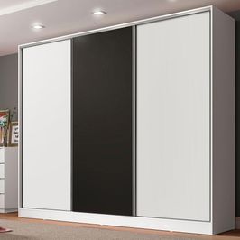 Guarda Roupa Casal 100% MDF Madesa Royale 3 Portas de Correr - Branco/Branco/Preto Branco/Preto