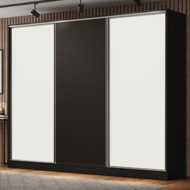 Guarda Roupa Casal 100% MDF Madesa Royale 3 Portas de Correr - Preto/Branco/Preto Preto/Branco