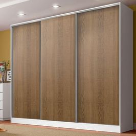 Guarda Roupa Casal 100% MDF Madesa Royale 3 Portas de Correr - Branco/Rustic Branco/Rustic