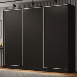 Guarda Roupa Casal 100% MDF Madesa Royale 3 Portas de Correr - Preto Preto