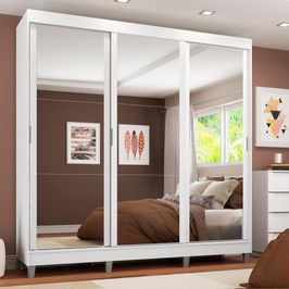 Guarda-Roupa Casal Madesa Napoli 3 Portas de Correr com Espelho com Pés - Branco Branco