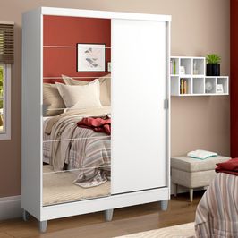 Guarda-Roupa Solteiro Madesa Luke 2 Portas de Correr com Espelho com Pés - Branco Branco
