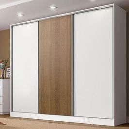 Guarda Roupa Casal 100% MDF Madesa Royale 3 Portas de Correr - Branco/Branco/Rustic Branco/Rustic