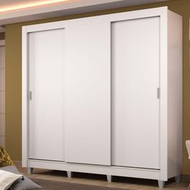 Guarda Roupa Casal Madesa Lyon Plus 3 Portas de Correr 4 Gavetas com Pés - Branco Branco