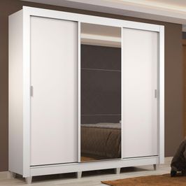 Guarda Roupa Casal Madesa Lyon 3 Portas de Correr com Espelho 2 Gavetas com Pés - Branco Branco