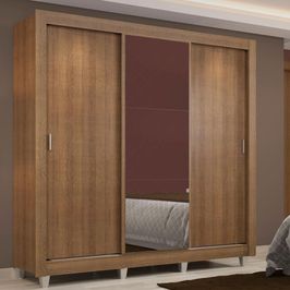 Guarda Roupa Casal Madesa Lyon 3 Portas de Correr com Espelho 2 Gavetas com Pés - Rustic Rustic
