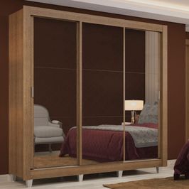 Guarda Roupa Casal Madesa Lyon 3 Portas de Correr de Espelho 2 Gavetas com Pés - Rustic Rustic