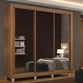 Guarda Roupa Casal Madesa Mônaco 3 Portas de Correr de Espelho com Pés - Rustic Rustic
