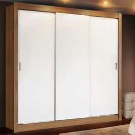 Guarda Roupa Casal Madesa Mônaco 3 Portas de Correr - Rustic/Branco Rustic/Branco