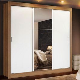 Guarda Roupa Casal Madesa Mônaco 3 Portas de Correr com Espelho - Rustic/Branco Rustic/Branco