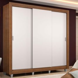 Guarda Roupa Casal Madesa Lyon 3 Portas de Correr 2 Gavetas com Pés - Rustic/Branco Rustic/Branco