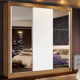 Guarda Roupa Casal Madesa Mônaco 3 Portas de Correr com Espelhos Rustic/Branco