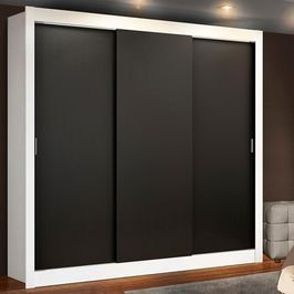 Guarda Roupa Casal Madesa Lyon 3 Portas de Correr 2 Gavetas - Branco/Preto Branco/Preto