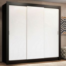 Guarda Roupa Casal Madesa Lyon Plus 3 Portas de Correr 4 Gavetas Preto/Branco
