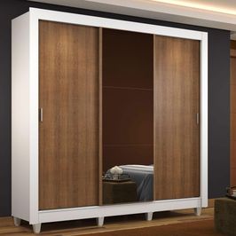 Guarda Roupa Casal Madesa Mônaco 3 Portas de Correr com Espelho com Pés - Branco/Rustic Branco/Rustic