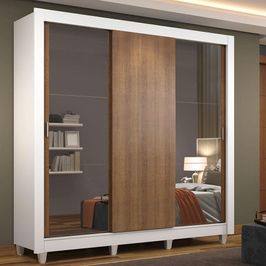 Guarda Roupa Casal Madesa Mônaco 3 Portas de Correr com Espelhos com Pés Branco/Rustic