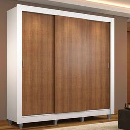 Guarda Roupa Casal Madesa Mônaco 3 Portas de Correr com Pés - Branco/Rustic Branco/Rustic
